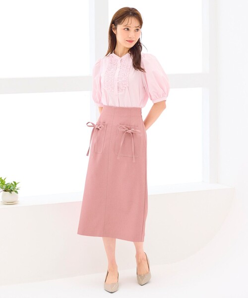 Feroux（フェルゥ）の「【洗える】リボンポケット付きIライン スカート（スカート・レディース・レッド系/ブラック系/ブルー系・1/2）」の6枚目の写真