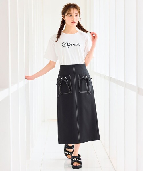 Feroux（フェルゥ）の「【洗える】リボンポケット付きIライン スカート（スカート・レディース・レッド系/ブラック系/ブルー系・1/2）」の8枚目の写真