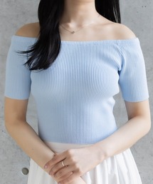clear | オフショル半袖ニットトップス [着回し力抜群 ８色展開 カラバリ豊富 カジュアル]≪SS新作≫(ニット/セーター)