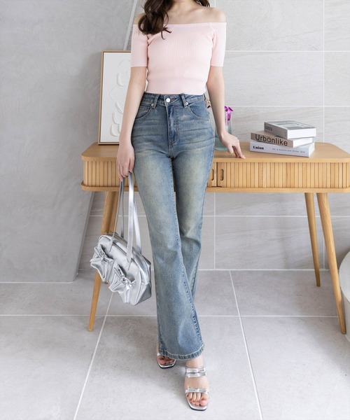 clear（クリア）の「オフショル半袖ニットトップス [着回し力抜群 ８色展開 カラバリ豊富 カジュアル]≪SS新作≫（ニット/セーター・レディース・レッド/ピンク/サックスブルー/ネイビー/ライトグレー/チャコールグレー/ブラック・F）」の8枚目の写真