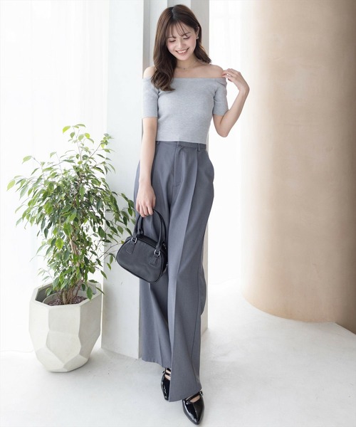 clear（クリア）の「オフショル半袖ニットトップス [着回し力抜群 ８色展開 カラバリ豊富 カジュアル]≪SS新作≫（ニット/セーター・レディース・レッド/ピンク/サックスブルー/ネイビー/ライトグレー/チャコールグレー/ブラック・F）」の9枚目の写真