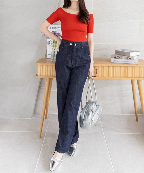 clear（クリア）の「オフショル半袖ニットトップス [着回し力抜群 ８色展開 カラバリ豊富 カジュアル]≪SS新作≫（ニット/セーター・レディース・レッド/ピンク/サックスブルー/ネイビー/ライトグレー/チャコールグレー/ブラック・F）」の11枚目の写真