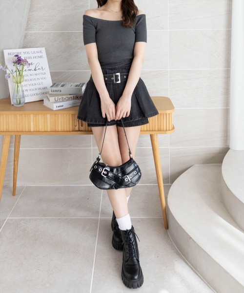 clear（クリア）の「オフショル半袖ニットトップス [着回し力抜群 ８色展開 カラバリ豊富 カジュアル]≪SS新作≫（ニット/セーター・レディース・レッド/ピンク/サックスブルー/ネイビー/ライトグレー/チャコールグレー/ブラック・F）」の16枚目の写真