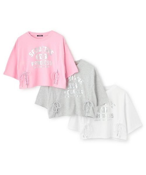 by LOVEiT（バイラビット）の「ドロストワイドTシャツ（Tシャツ/カットソー・キッズ・グレー系/オフホワイト/ピンク・150cm/160cm/120cm/140cm/130cm）」の11枚目の写真