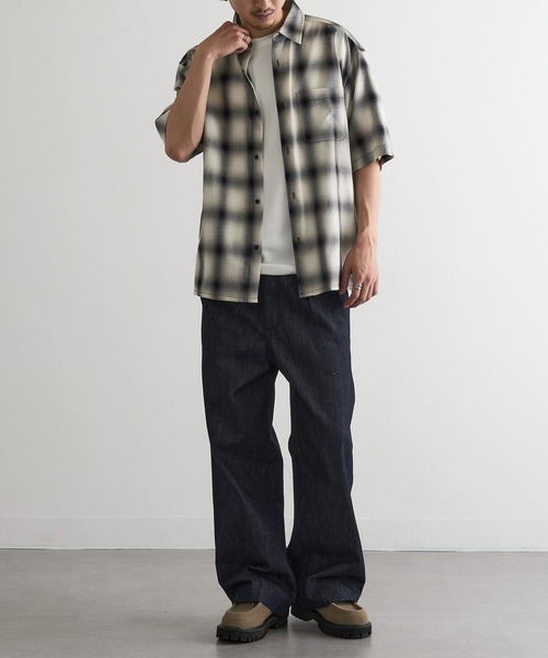 MAGASIN DE MODE Brew(マガジンデモードブリュー)の「【MAGASIN DE MODE Brew】シャツ+Tシャツ 2点セット オンブレチェック半袖アンサンブルシャツ / MNY(Tシャツ/カットソー・メンズ・ホワイト系1/ブラック系1/グレー系1・M/L/2L)」の4枚目の写真