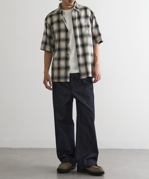 MAGASIN DE MODE Brew(マガジンデモードブリュー)の「【MAGASIN DE MODE Brew】シャツ+Tシャツ 2点セット オンブレチェック半袖アンサンブルシャツ / MNY(Tシャツ/カットソー・メンズ・ホワイト系1/ブラック系1/グレー系1・M/L/2L)」の5枚目の写真