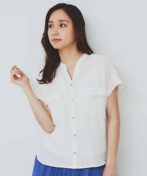 index(インデックス)の「ダブルポケットスキッパーブラウス【洗濯機洗い可/イージーアイロン】(シャツ/ブラウス・レディース・ブラウン系その他/ナチュラル/カーキ/アイボリー/ネイビー・38/42/40/36)」の8枚目の写真