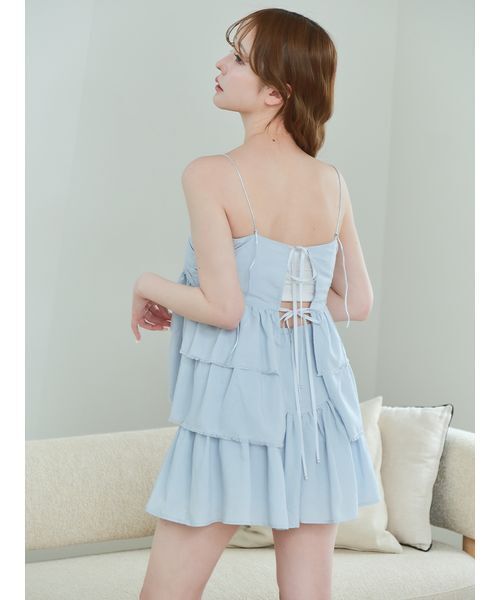 Stylevoice for xxx(スタイルヴォイスフォー)の「<木村りかこさんコラボ>ティアードフリルスカショーパン(スカート・レディース・ブラック/ライトブルー/ホワイト・FREE)」の8枚目の写真