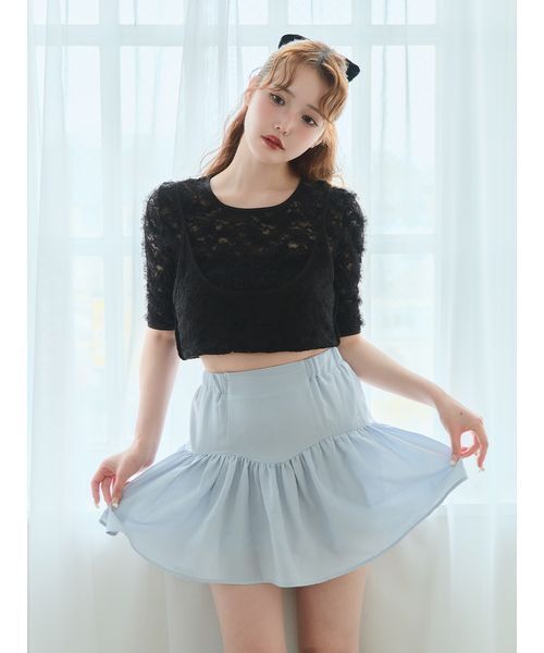 Stylevoice for xxx(スタイルヴォイスフォー)の「<木村りかこさんコラボ>ティアードフリルスカショーパン(スカート・レディース・ブラック/ライトブルー/ホワイト・FREE)」の11枚目の写真