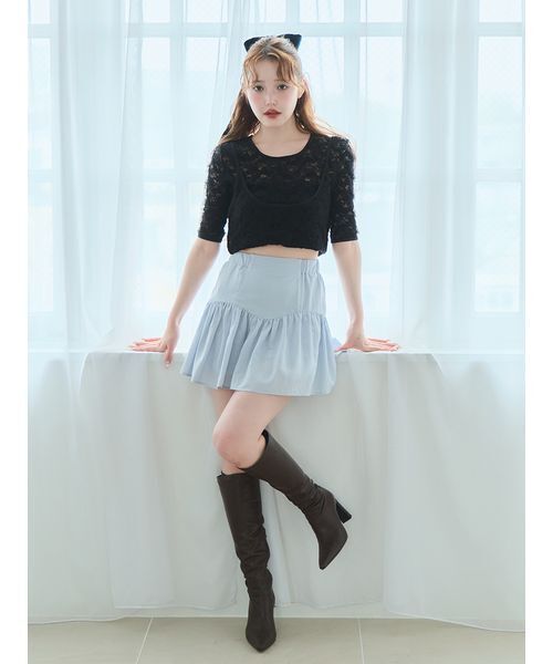Stylevoice for xxx(スタイルヴォイスフォー)の「<木村りかこさんコラボ>ティアードフリルスカショーパン(スカート・レディース・ブラック/ライトブルー/ホワイト・FREE)」の12枚目の写真