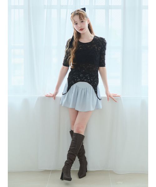 Stylevoice for xxx(スタイルヴォイスフォー)の「<木村りかこさんコラボ>ティアードフリルスカショーパン(スカート・レディース・ブラック/ライトブルー/ホワイト・FREE)」の14枚目の写真