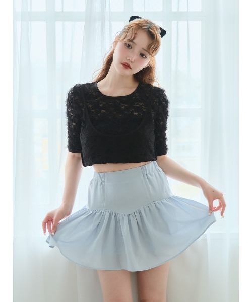 Stylevoice for xxx(スタイルヴォイスフォー)の「<木村りかこさんコラボ>ティアードフリルスカショーパン(スカート・レディース・ブラック/ライトブルー/ホワイト・FREE)」の3枚目の写真