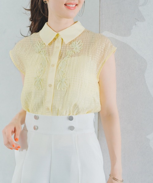 MISCH MASCH(ミッシュマッシュ)の「コード刺繍シャツブラウス(シャツ/ブラウス・レディース・ブラック/イエロー/ホワイト・フリ-)」の3枚目の写真