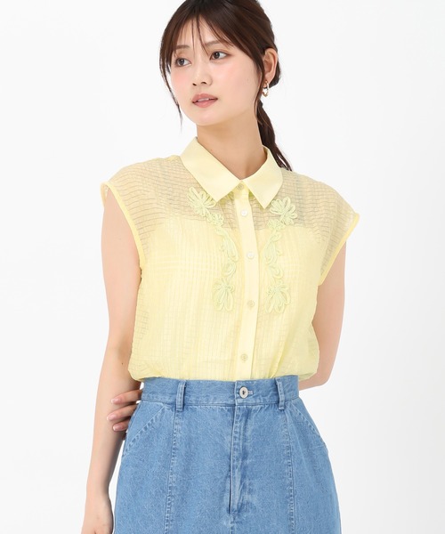 MISCH MASCH(ミッシュマッシュ)の「コード刺繍シャツブラウス(シャツ/ブラウス・レディース・ブラック/イエロー/ホワイト・フリ-)」の12枚目の写真