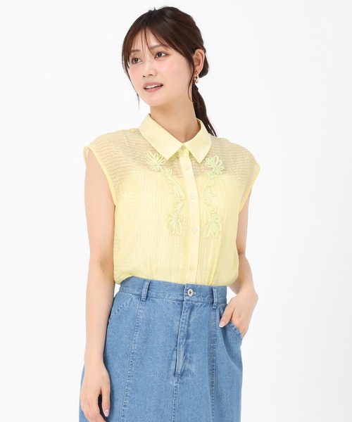 MISCH MASCH(ミッシュマッシュ)の「コード刺繍シャツブラウス(シャツ/ブラウス・レディース・ブラック/イエロー/ホワイト・フリ-)」の10枚目の写真