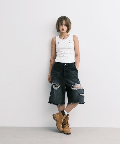 Midnight Move（ミッドナイトムーブ）の「Midnight Move／7VT ショートパンツ（デニムパンツ・レディース・ブルー/ブラック・SMALL）」の3枚目の写真