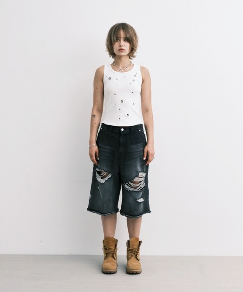 Midnight Move（ミッドナイトムーブ）の「Midnight Move／7VT ショートパンツ（デニムパンツ・レディース・ブルー/ブラック・SMALL）」の4枚目の写真