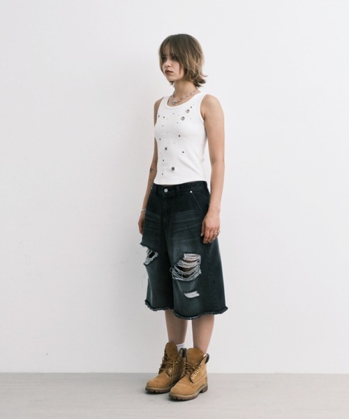 Midnight Move（ミッドナイトムーブ）の「Midnight Move／7VT ショートパンツ（デニムパンツ・レディース・ブルー/ブラック・SMALL）」の5枚目の写真