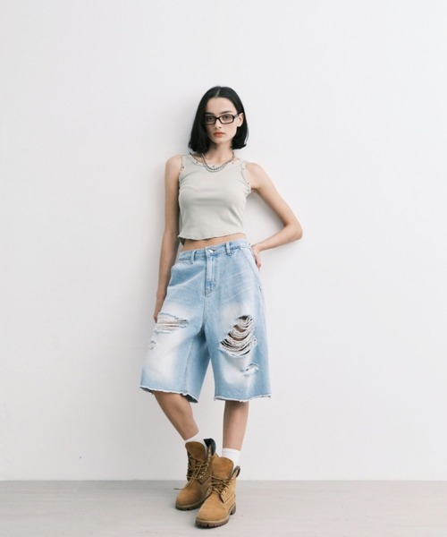 Midnight Move（ミッドナイトムーブ）の「Midnight Move／7VT ショートパンツ（デニムパンツ・レディース・ブルー/ブラック・SMALL）」の9枚目の写真