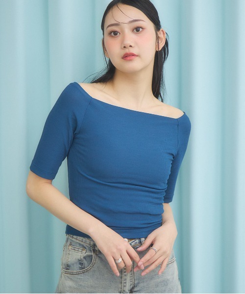 3.3 Field Trip (3.3フィールドトリップ)の「3.3 Field Trip/ベーシックオフショルTOP(Tシャツ/カットソー・レディース・ピンク/ネイビー/ブラック・FREE)」の2枚目の写真
