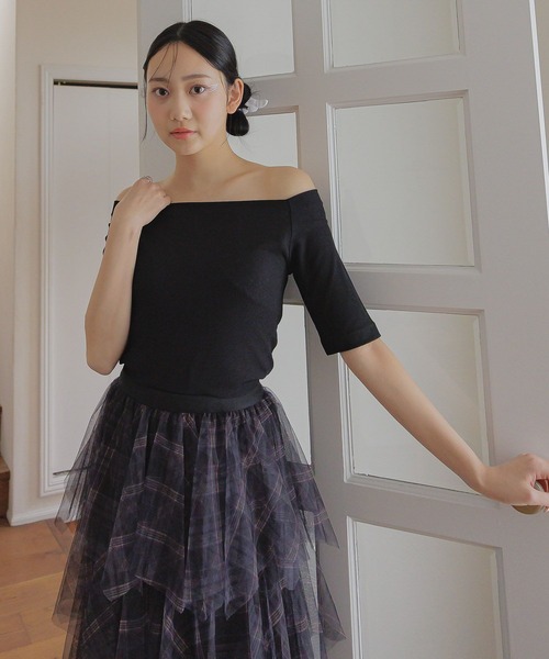 3.3 Field Trip (3.3フィールドトリップ)の「3.3 Field Trip/ベーシックオフショルTOP(Tシャツ/カットソー・レディース・ピンク/ネイビー/ブラック・FREE)」の1枚目の写真