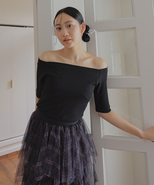 3.3 Field Trip (3.3フィールドトリップ)の「3.3 Field Trip/ベーシックオフショルTOP(Tシャツ/カットソー・レディース・ピンク/ネイビー/ブラック・FREE)」の9枚目の写真