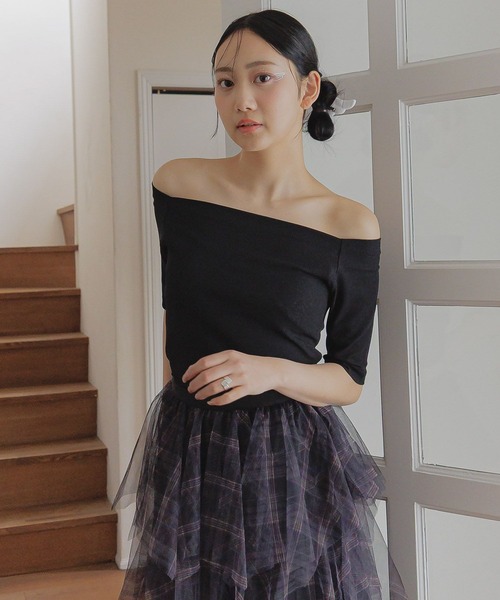 3.3 Field Trip (3.3フィールドトリップ)の「3.3 Field Trip/ベーシックオフショルTOP(Tシャツ/カットソー・レディース・ピンク/ネイビー/ブラック・FREE)」の11枚目の写真
