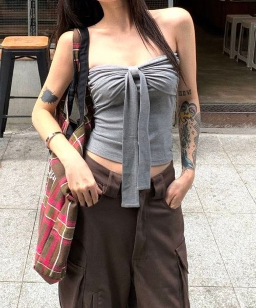 SPIGA（スピーガ）の「前ﾘﾎﾞﾝﾁｭｰﾌﾞﾄｯﾌﾟｽ（Tシャツ/カットソー・レディース・レッド/ブラック/グレー・SMALL/MEDIUM/LARGE/X-LARGE）」の2枚目の写真