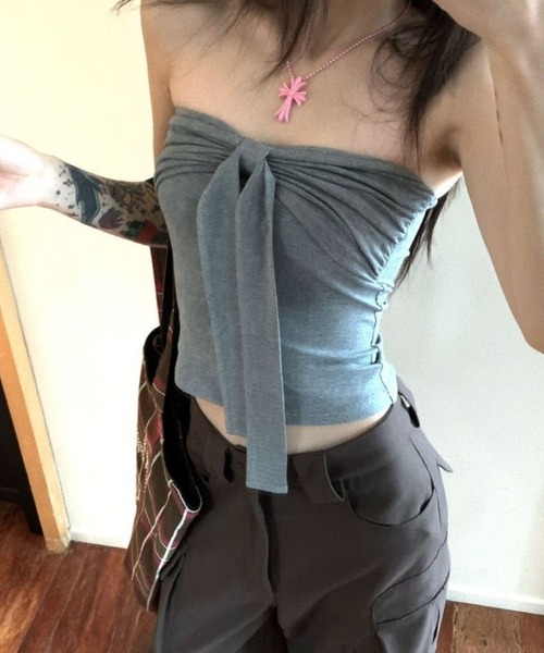 SPIGA（スピーガ）の「前ﾘﾎﾞﾝﾁｭｰﾌﾞﾄｯﾌﾟｽ（Tシャツ/カットソー・レディース・レッド/ブラック/グレー・SMALL/MEDIUM/LARGE/X-LARGE）」の8枚目の写真