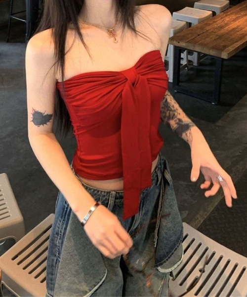 SPIGA（スピーガ）の「前ﾘﾎﾞﾝﾁｭｰﾌﾞﾄｯﾌﾟｽ（Tシャツ/カットソー・レディース・レッド/ブラック/グレー・SMALL/MEDIUM/LARGE/X-LARGE）」の14枚目の写真