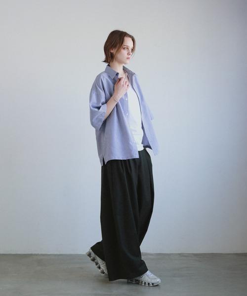 ROCHEM（ローシェン）の「ルーズシルエット短丈ストライプシャツ（シャツ/ブラウス・メンズ・グレー/ブルー/グリーン・XS/S/M/L）」の12枚目の写真