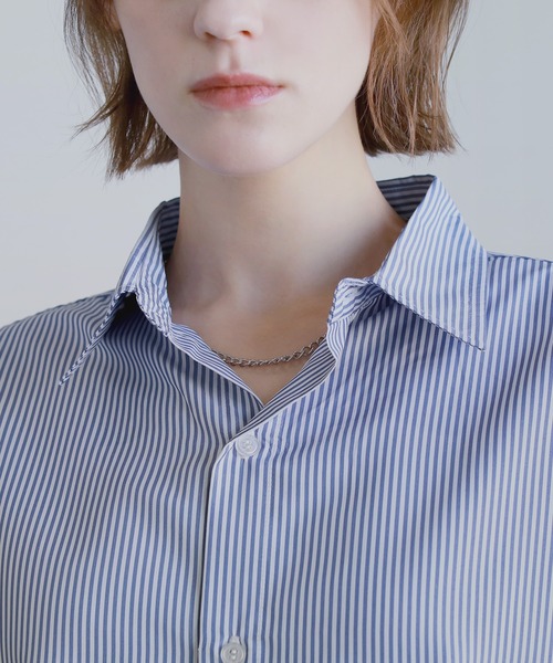 ROCHEM（ローシェン）の「ルーズシルエット短丈ストライプシャツ（シャツ/ブラウス・メンズ・グレー/ブルー/グリーン・XS/S/M/L）」の5枚目の写真