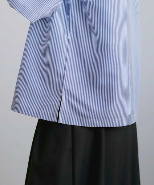 ROCHEM（ローシェン）の「ルーズシルエット短丈ストライプシャツ（シャツ/ブラウス・メンズ・グレー/ブルー/グリーン・XS/S/M/L）」の7枚目の写真