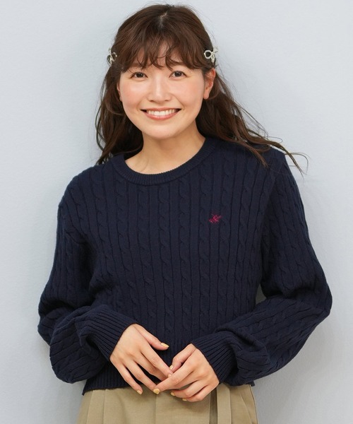 ムラサキスポーツ(ムラサキスポーツ)の「BEVERY HILLS P.C/ビバリーヒルズポロクラブ ケーブル編み ニットセーター クロップド丈 5487-6752(ニット/セーター・レディース・アイボリー/ネイビー/レッド・M)」の1枚目の写真