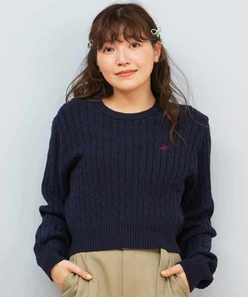 ムラサキスポーツ(ムラサキスポーツ)の「BEVERY HILLS P.C/ビバリーヒルズポロクラブ ケーブル編み ニットセーター クロップド丈 5487-6752(ニット/セーター・レディース・アイボリー/ネイビー/レッド・M)」の11枚目の写真