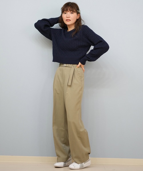 ムラサキスポーツ(ムラサキスポーツ)の「BEVERY HILLS P.C/ビバリーヒルズポロクラブ ケーブル編み ニットセーター クロップド丈 5487-6752(ニット/セーター・レディース・アイボリー/ネイビー/レッド・M)」の14枚目の写真