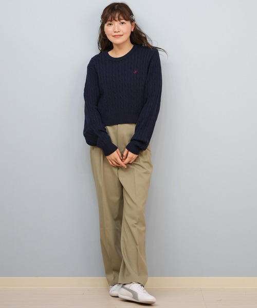 ムラサキスポーツ(ムラサキスポーツ)の「BEVERY HILLS P.C/ビバリーヒルズポロクラブ ケーブル編み ニットセーター クロップド丈 5487-6752(ニット/セーター・レディース・アイボリー/ネイビー/レッド・M)」の15枚目の写真