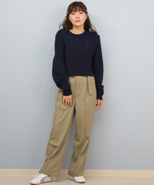 ムラサキスポーツ(ムラサキスポーツ)の「BEVERY HILLS P.C/ビバリーヒルズポロクラブ ケーブル編み ニットセーター クロップド丈 5487-6752(ニット/セーター・レディース・アイボリー/ネイビー/レッド・M)」の18枚目の写真