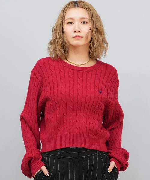 ムラサキスポーツ(ムラサキスポーツ)の「BEVERY HILLS P.C/ビバリーヒルズポロクラブ ケーブル編み ニットセーター クロップド丈 5487-6752(ニット/セーター・レディース・アイボリー/ネイビー/レッド・M)」の19枚目の写真