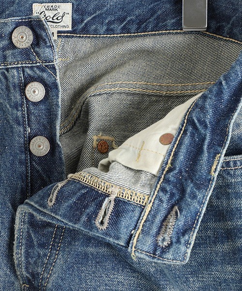 GOLD（ゴールド）の「東洋エンタープライズ GOLD / ゴールド：RECYCLED WASTE SUVIN COTTON YARN 14oz DENIM 5POCKET STRAIGHT PANTS VINTAGE WASHE：25A-GL42504H[MUS]（デニムパンツ・メンズ・ネイビー・M/S）」の3枚目の写真