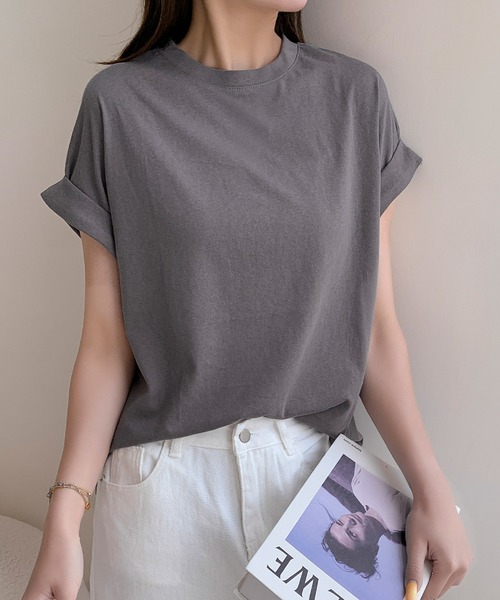 LOWO(ロワ)の「綿混プチハイネックカットソー(Tシャツ/カットソー・レディース・モカ/ホワイト/チャコールグレー/ブラック/アイボリー・FREE)」の4枚目の写真