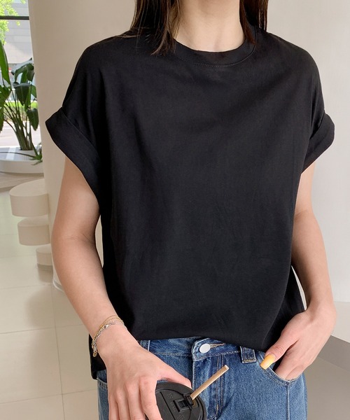 LOWO(ロワ)の「綿混プチハイネックカットソー(Tシャツ/カットソー・レディース・モカ/ホワイト/チャコールグレー/ブラック/アイボリー・FREE)」の3枚目の写真