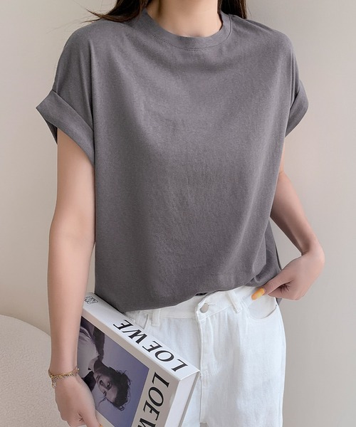 LOWO(ロワ)の「綿混プチハイネックカットソー(Tシャツ/カットソー・レディース・モカ/ホワイト/チャコールグレー/ブラック/アイボリー・FREE)」の13枚目の写真