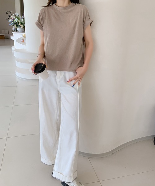 LOWO(ロワ)の「綿混プチハイネックカットソー(Tシャツ/カットソー・レディース・モカ/ホワイト/チャコールグレー/ブラック/アイボリー・FREE)」の12枚目の写真