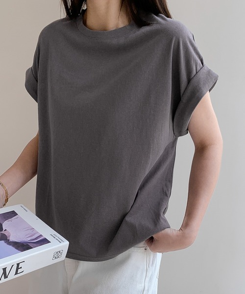 LOWO(ロワ)の「綿混プチハイネックカットソー(Tシャツ/カットソー・レディース・モカ/ホワイト/チャコールグレー/ブラック/アイボリー・FREE)」の10枚目の写真