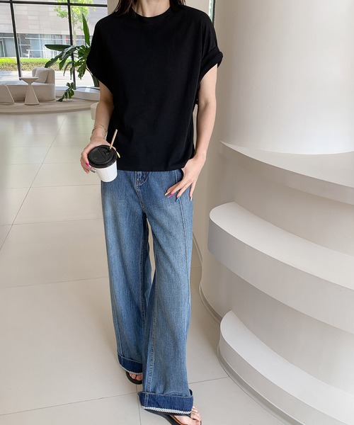 LOWO(ロワ)の「綿混プチハイネックカットソー(Tシャツ/カットソー・レディース・モカ/ホワイト/チャコールグレー/ブラック/アイボリー・FREE)」の9枚目の写真
