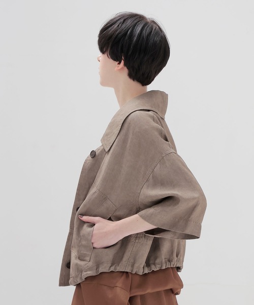 DRESSLAVE(ドレスレイブ)の「viscorse linen twill short jaclet(ヴィスコースリネンツイルショート丈ジャケット)(ブルゾン・レディース・ブラウン/ホワイト・38)」の3枚目の写真