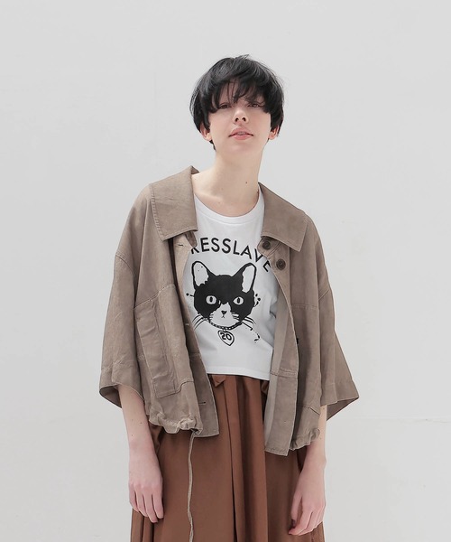 DRESSLAVE(ドレスレイブ)の「viscorse linen twill short jaclet(ヴィスコースリネンツイルショート丈ジャケット)(ブルゾン・レディース・ブラウン/ホワイト・38)」の5枚目の写真