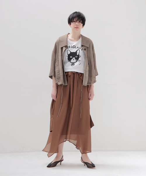 DRESSLAVE(ドレスレイブ)の「viscorse linen twill short jaclet(ヴィスコースリネンツイルショート丈ジャケット)(ブルゾン・レディース・ブラウン/ホワイト・38)」の9枚目の写真