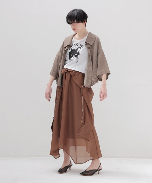 DRESSLAVE(ドレスレイブ)の「viscorse linen twill short jaclet(ヴィスコースリネンツイルショート丈ジャケット)(ブルゾン・レディース・ブラウン/ホワイト・38)」の10枚目の写真